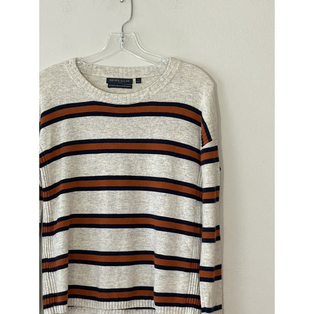 Brown Allan 1883 Women’s Size Medium Striped Wool Cashmere Blend Sweater - Picture 2 of 7